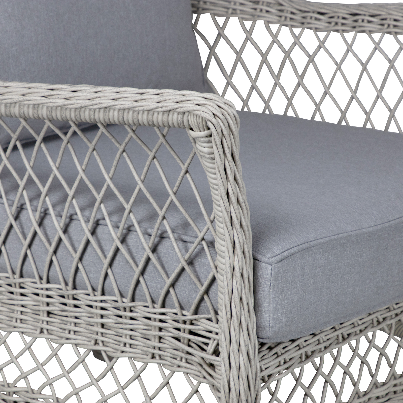Hamptons Outdoor Wicker Armchair in Surfmist Wicker and Dune Spunpoly Cushions - The Furniture Shack
