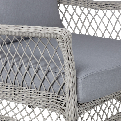 Hamptons Outdoor Wicker Armchair in Surfmist Wicker and Dune Spunpoly Cushions - The Furniture Shack