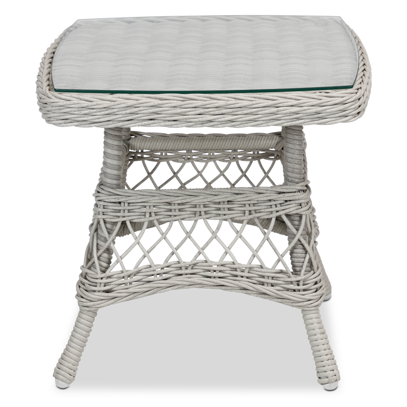 Hamptons Side Table in Surfmist Wicker with Glass Top - The Furniture Shack