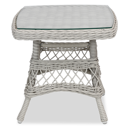Hamptons Side Table in Surfmist Wicker with Glass Top - The Furniture Shack