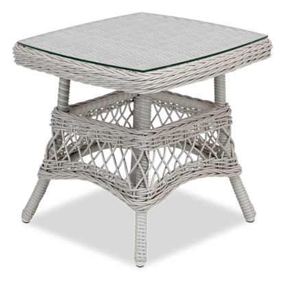 Hamptons Side Table in Surfmist Wicker with Glass Top - The Furniture Shack
