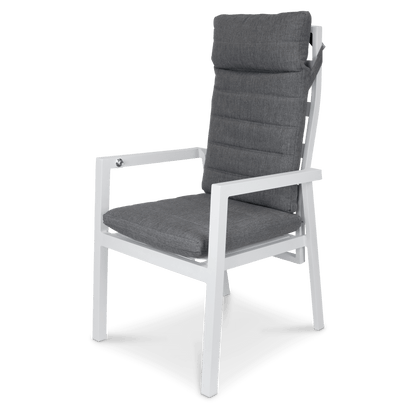 San Sebastian Reclining Dining Chair in Arctic White and Platinum Olefin Cushions