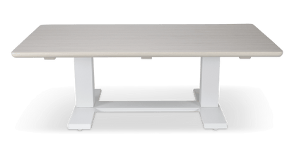 Georgia Adjustable Coffee Table in Arctic White Aluminium with Timber Look Top
