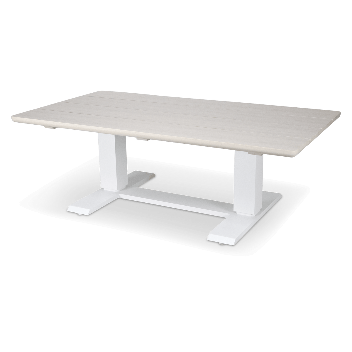 Georgia Adjustable Coffee Table in Arctic White Aluminium with Timber Look Top