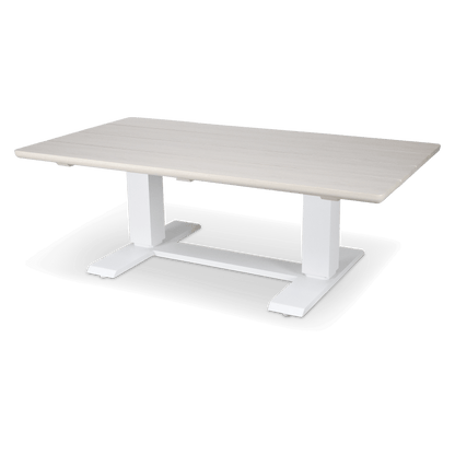 Georgia Adjustable Coffee Table in Arctic White Aluminium with Timber Look Top