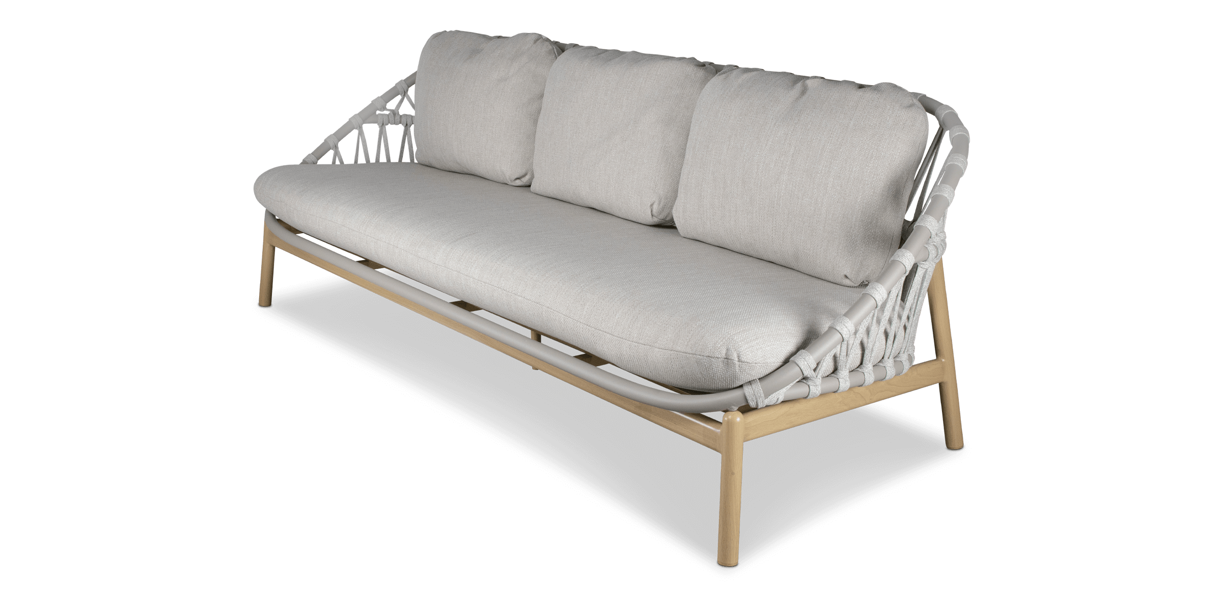 Siesta 3 seater with Coffee Table, Mist Olefin Rope, Icelandic Salt Cushions and Aluminium Frame