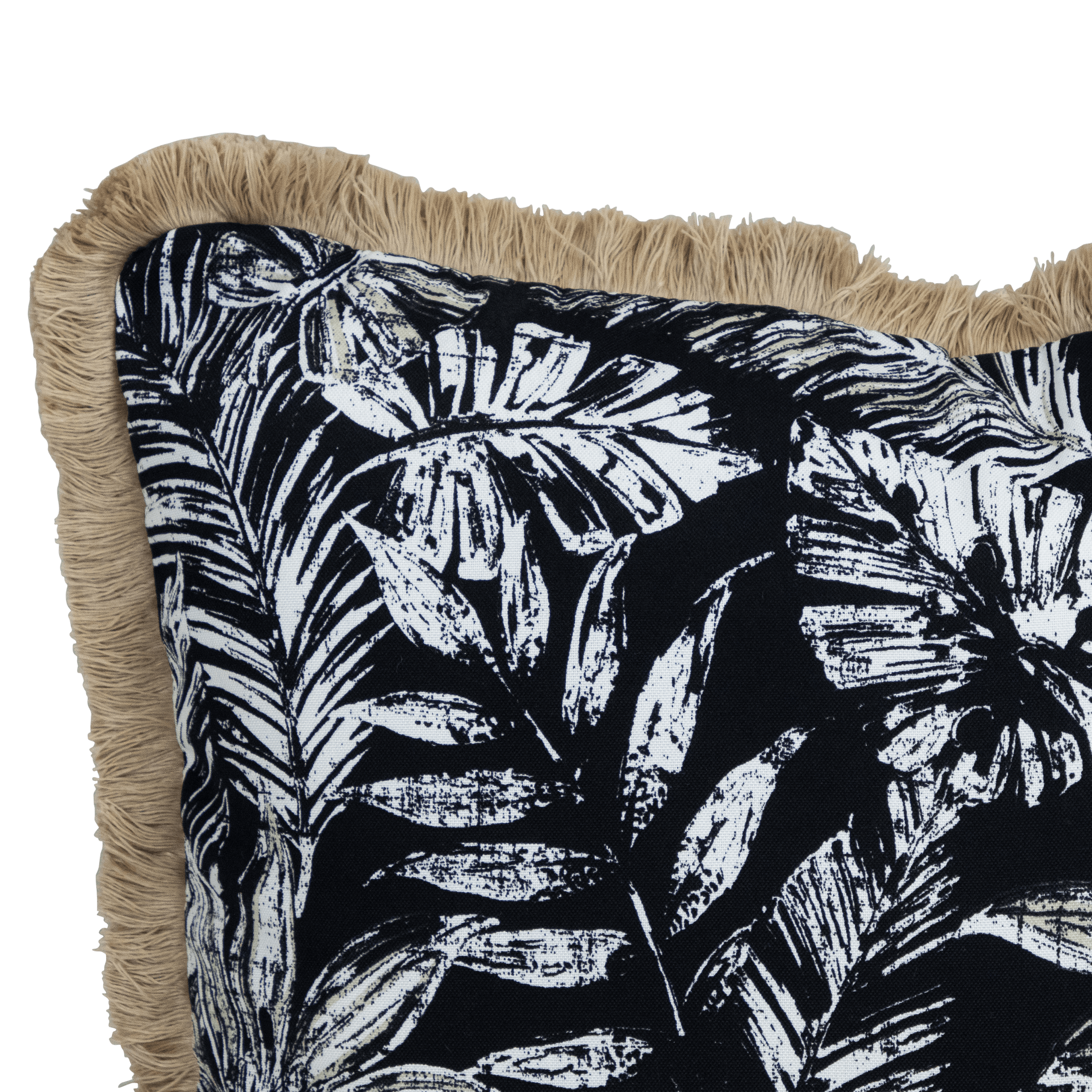 Tahiti Black Escape - 30x50cm Fringed Outdoor Cushion