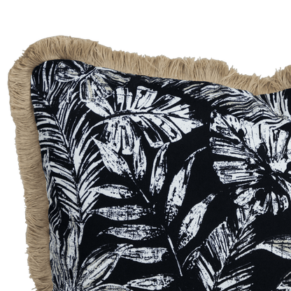 Tahiti Black Escape - 30x50cm Fringed Outdoor Cushion