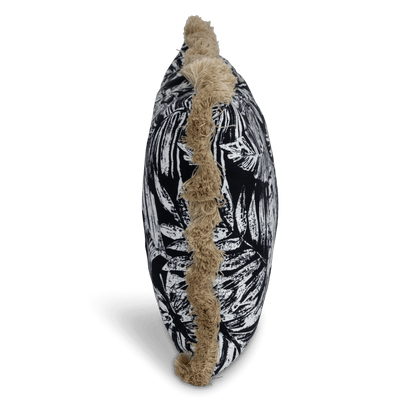 Tahiti Black Escape - 30x50cm Fringed Outdoor Cushion
