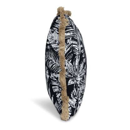 Tahiti Black Escape - 50x50cm Fringed Outdoor Cushion