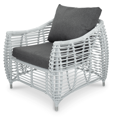 Barbados Outdoor Armchair in Arctic White Wicker and Pebble Olefin Cushions