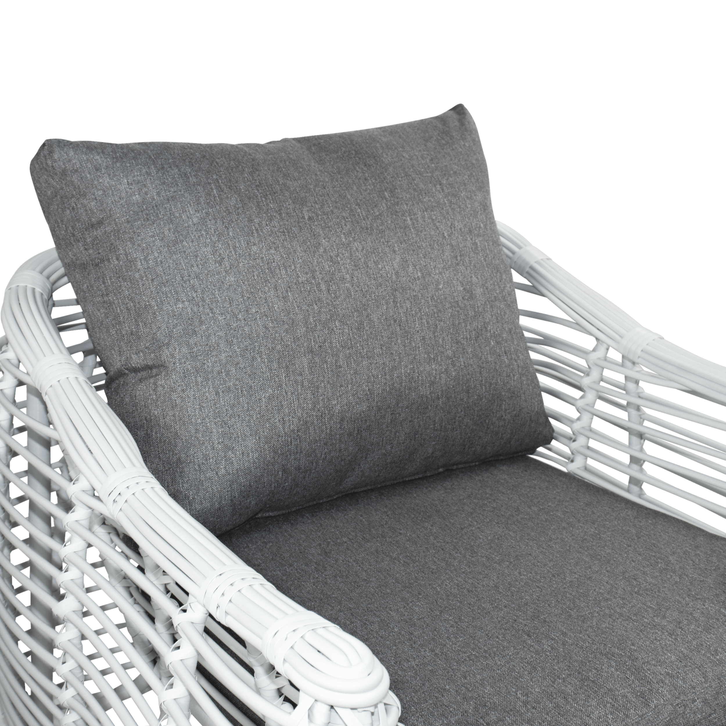 Barbados Outdoor Armchair in Arctic White Wicker and Pebble Olefin Cushions