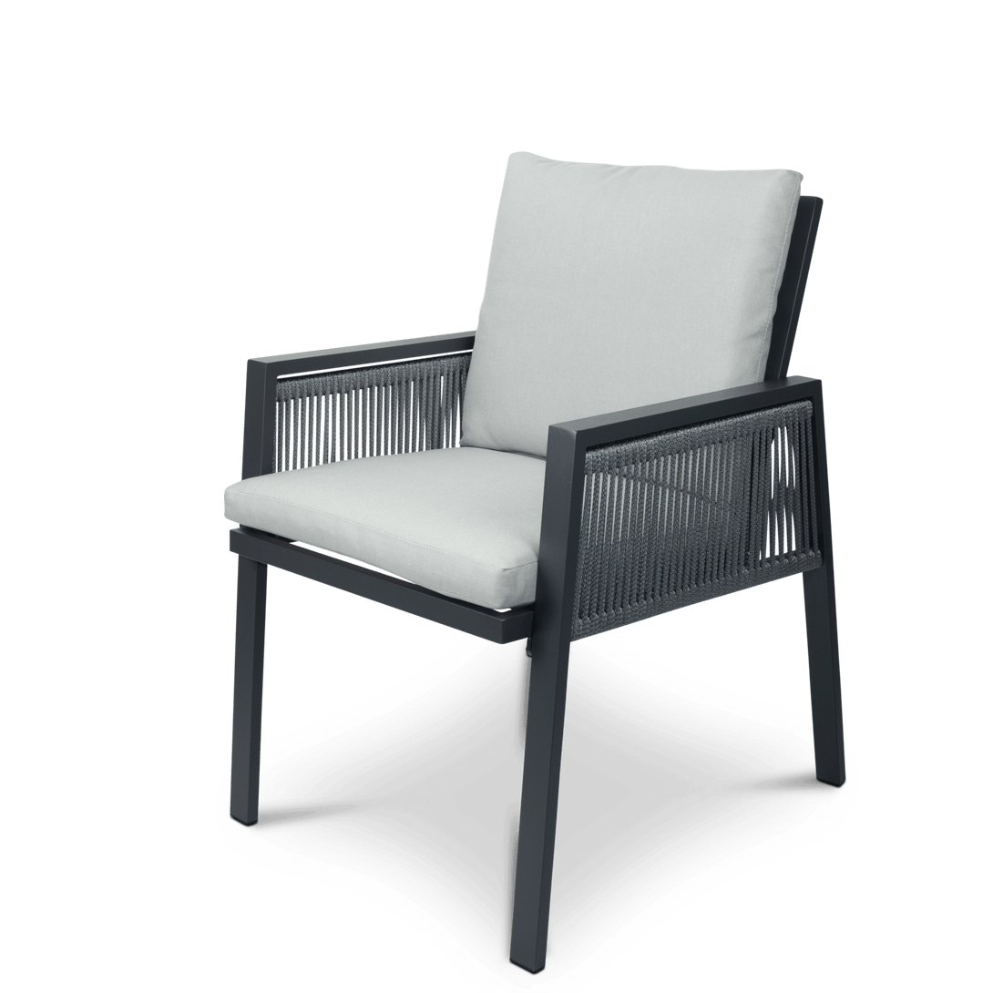 Morocco Outdoor Extension Table in Grey/White with Rope Chairs
