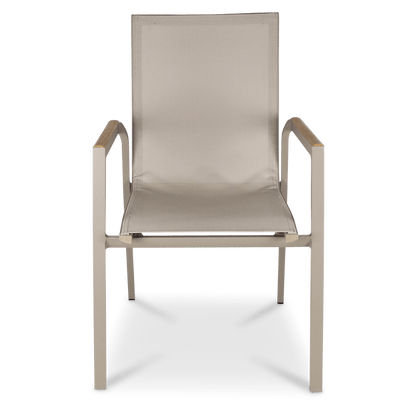 Providence Dining Chair in Taupe Aluminium and Texteline and Teak Arm