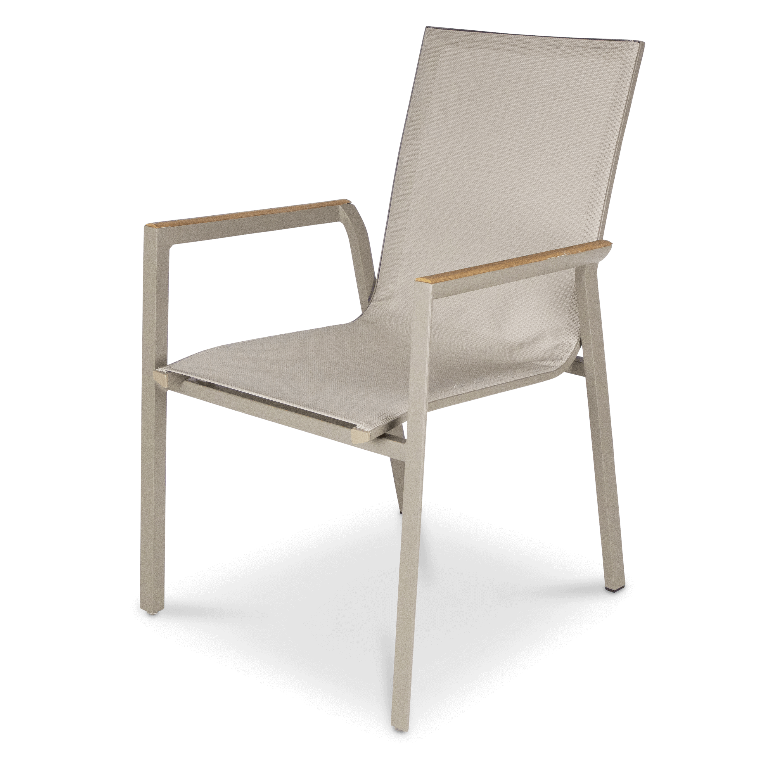 Providence Dining Chair in Taupe Aluminium and Texteline and Teak Arm