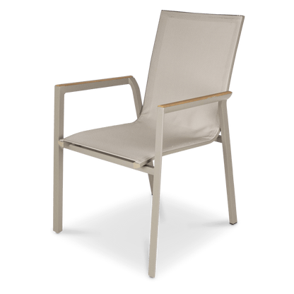 Providence Dining Chair in Taupe Aluminium and Texteline and Teak Arm