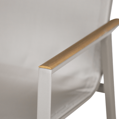 Providence Dining Chair in Taupe Aluminium and Texteline and Teak Arm