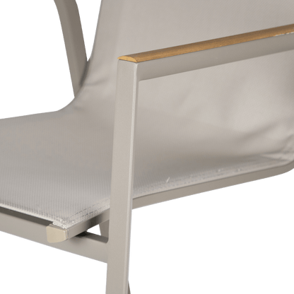 Providence Dining Chair in Taupe Aluminium and Texteline and Teak Arm