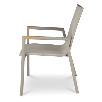 Providence Dining Chair in Taupe Aluminium and Texteline and Teak Arm