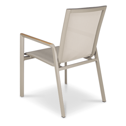 Providence Dining Chair in Taupe Aluminium and Texteline and Teak Arm