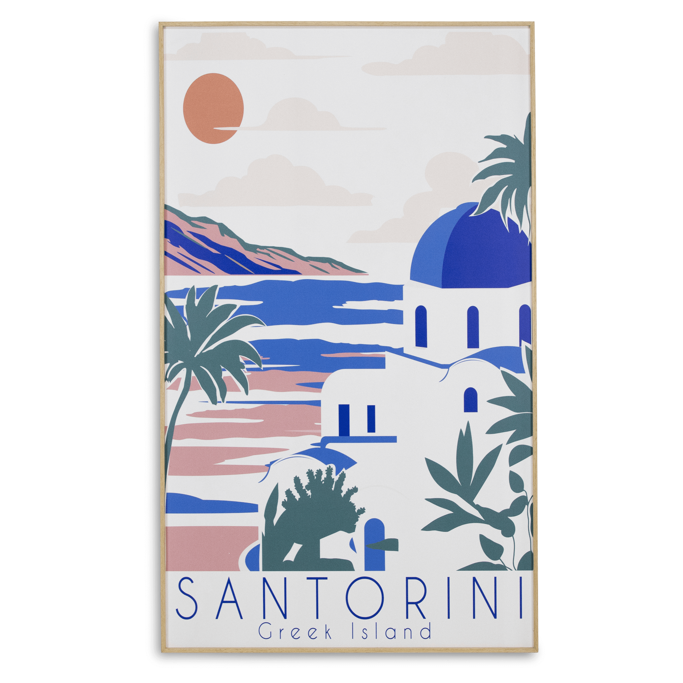 Santorini Greek Island - 60 x 100cm Outdoor UV Wall Art with Beech Aluminium Frame