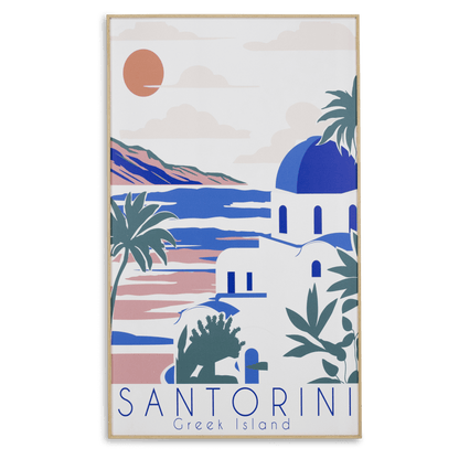 Santorini Greek Island - 60 x 100cm Outdoor UV Wall Art with Beech Aluminium Frame