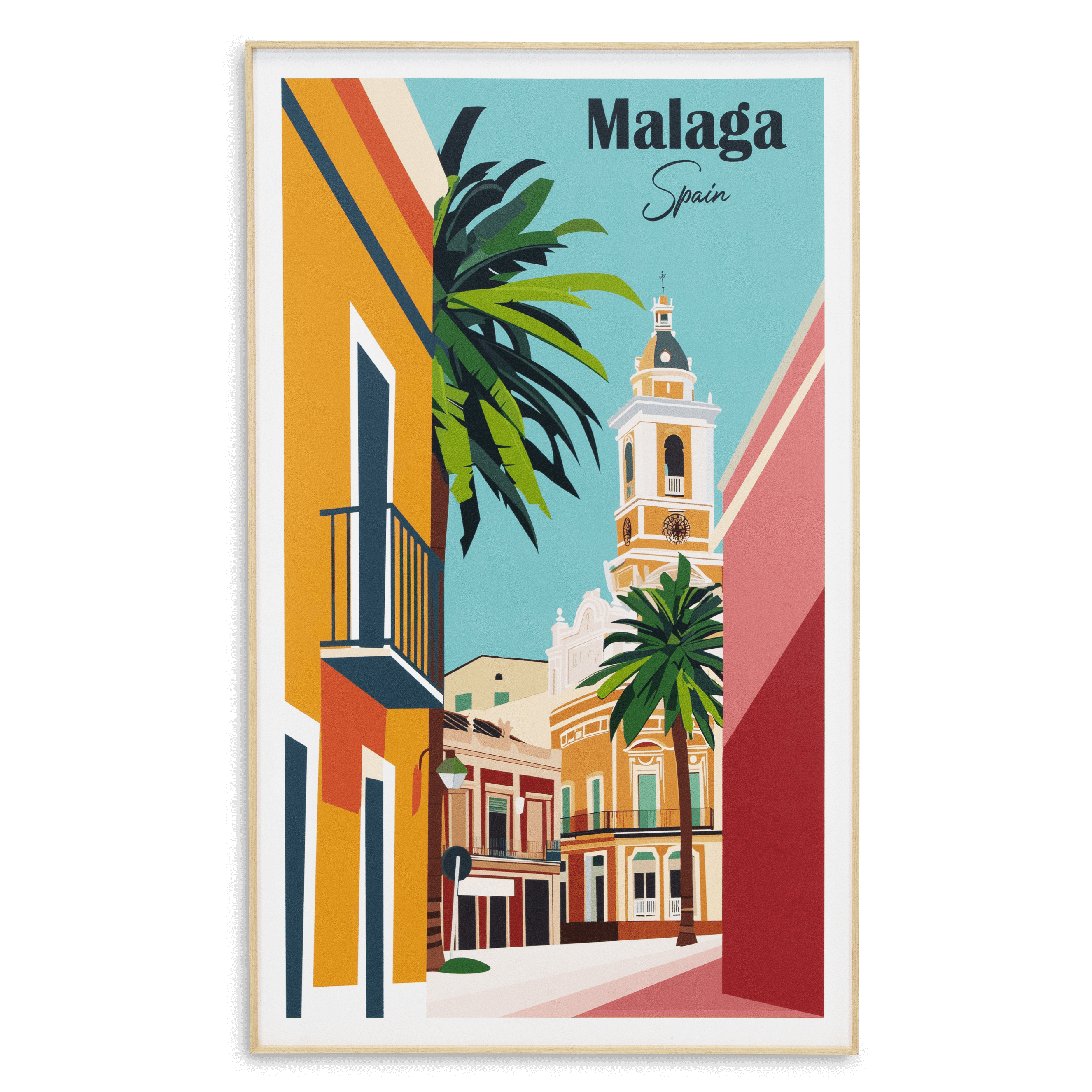 Malaga Spain - 60 x 100cm Outdoor UV Wall Art with Beech Aluminium Frame