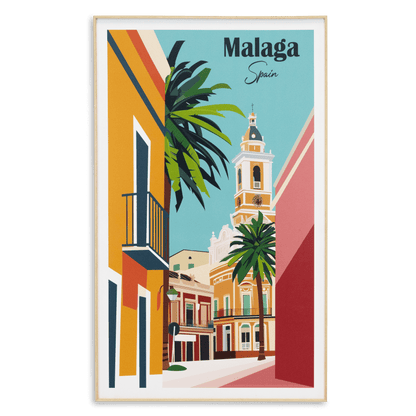 Malaga Spain - 60 x 100cm Outdoor UV Wall Art with Beech Aluminium Frame