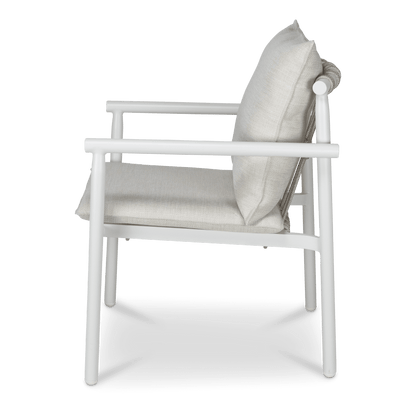 Havana Dining Chair in Arctic White with Dune Rope Inlay and Olefin Cushions
