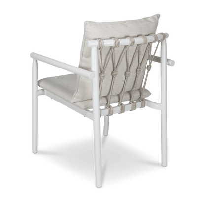 Havana Dining Chair in Arctic White with Dune Rope Inlay and Olefin Cushions