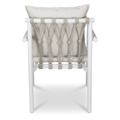 Havana Dining Chair in Arctic White with Dune Rope Inlay and Olefin Cushions