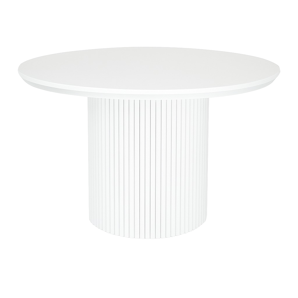 Sanctuary Round Dining Table with Fluted Base in Arctic White and Sintered Stone Top