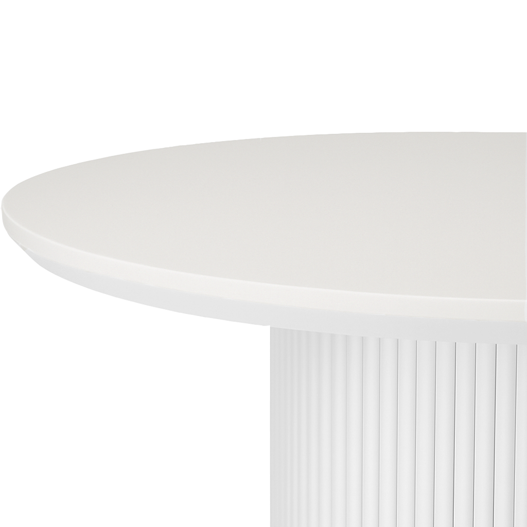 Sanctuary Round Dining Table with Fluted Base in Arctic White and Sintered Stone Top