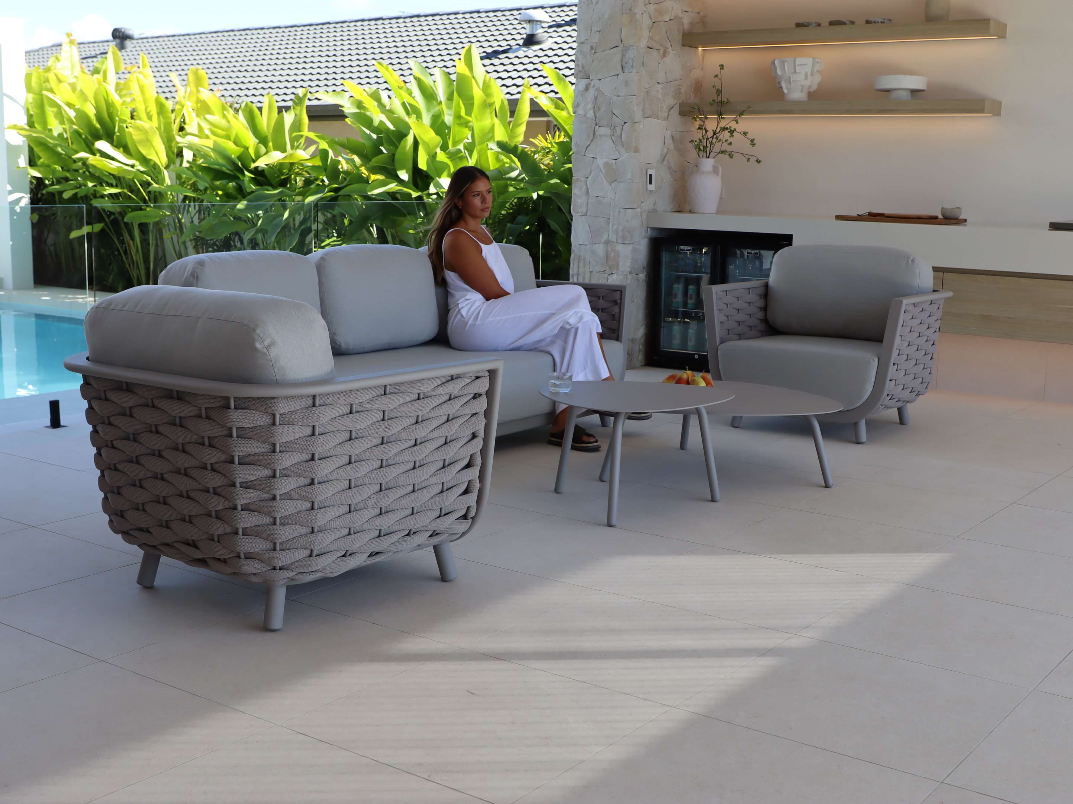 Allure 5pc Lounge Set in Fawn with Dune Spunpoly Cushions and Olefin Rope