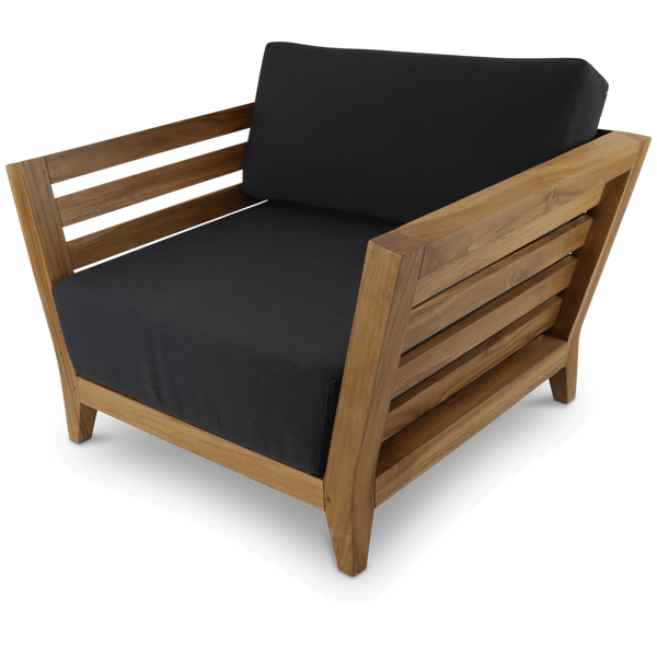 Daintree Outdoor Lounge Chair in Premium Natural Teak and Midnight Sunproof All Weather Fabric