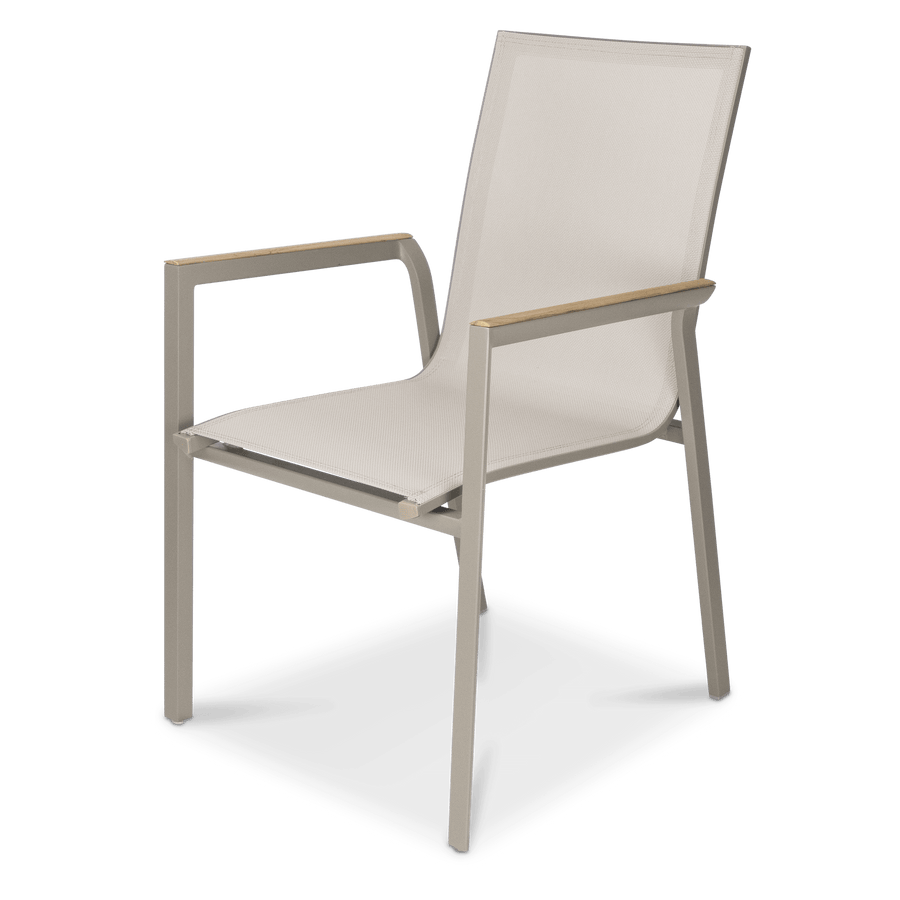 Providence Dining Chair in Taupe Aluminium and Texteline and Teak Arm