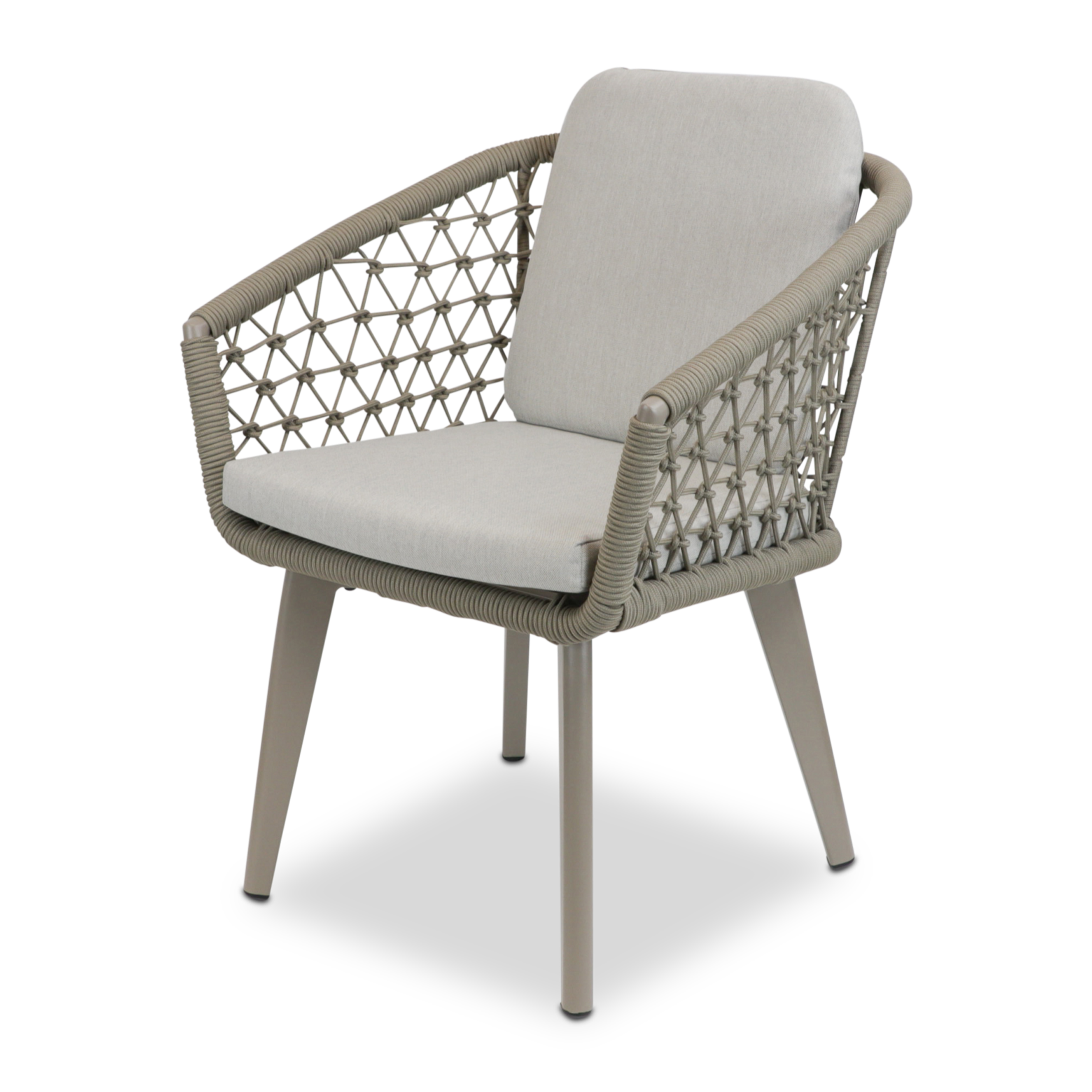 Antigua Dining Chair in Taupe with Dune Olefin Cushions and Rope