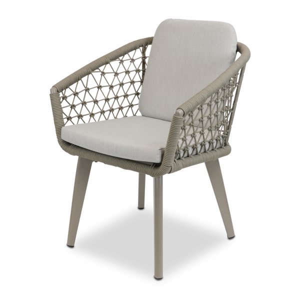 Antigua Dining Chair in Taupe with Dune Olefin Cushions and Rope