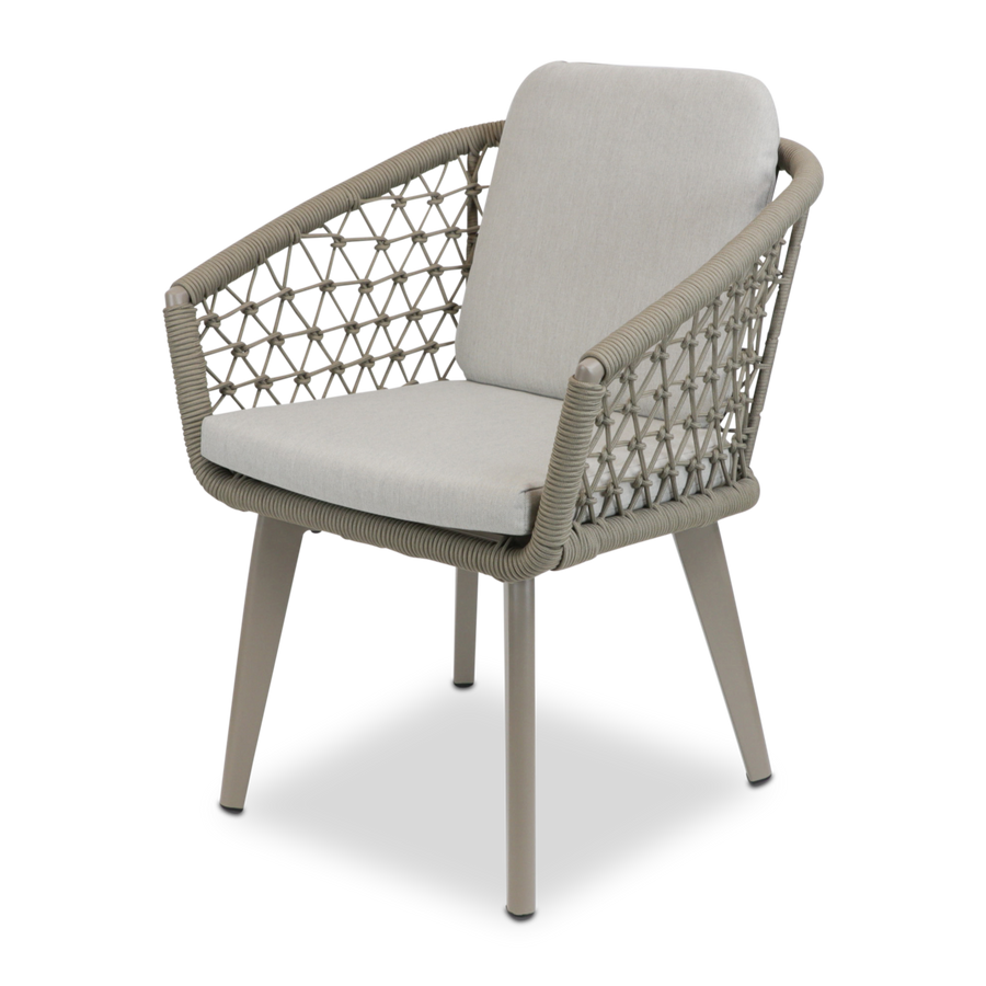 Antigua Dining Chair in Taupe with Dune Cushions and Rope