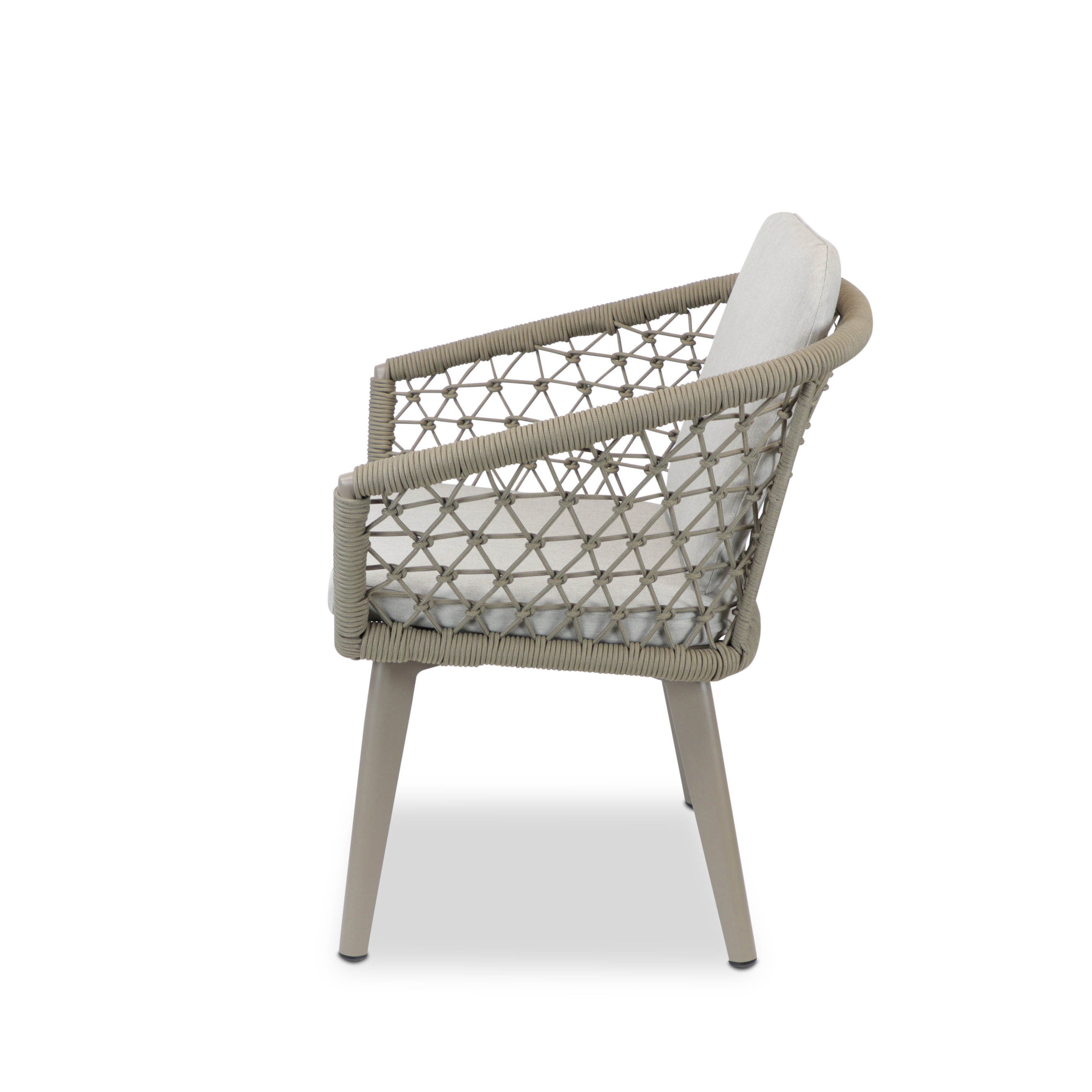 Antigua Dining Chair in Taupe with Dune Cushions and Rope