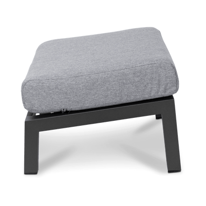 San Sebastian Foot Stool in Gunmetal with Platinum Olefin Cushions