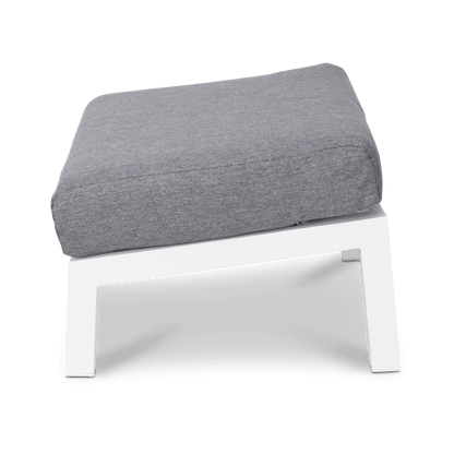 San Sebastian Foot Stool in Arctic White with Platinum Olefin Cushions