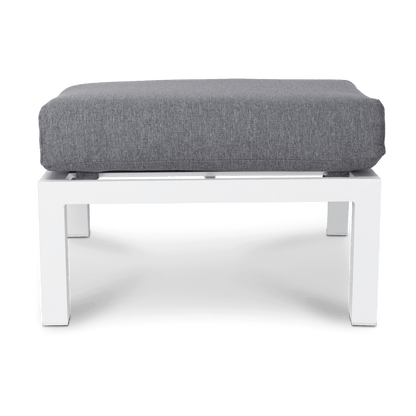 San Sebastian Foot Stool in Arctic White with Platinum Olefin Cushions