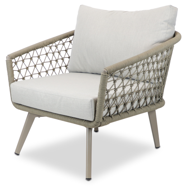 Antigua Armchair in Taupe with Dune Olefin Cushions and Rope