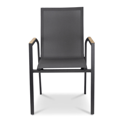 Providence Dining Chair in Gunmetal Aluminium and Texteline and Teak Arm