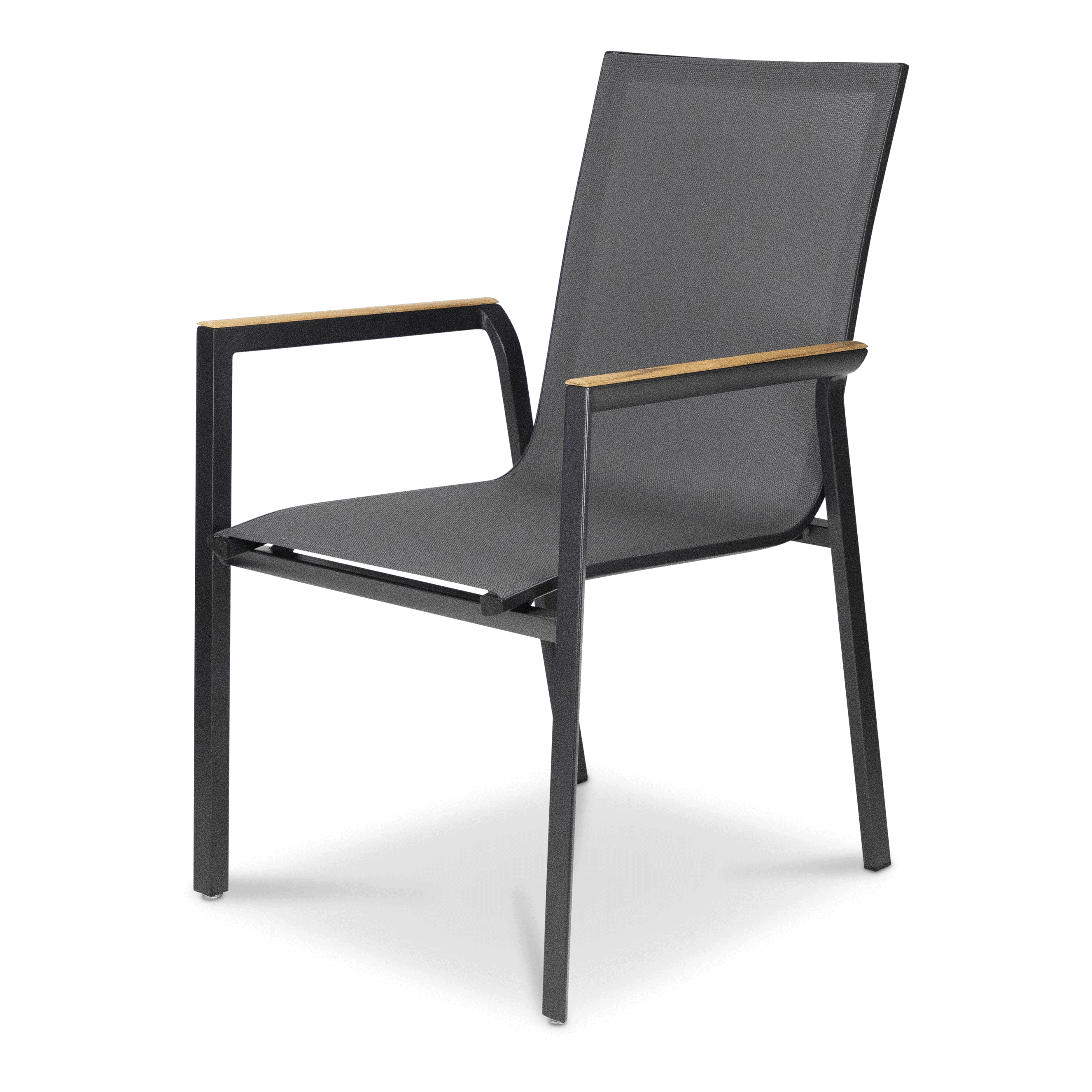 Providence Dining Chair in Gunmetal Aluminium and Texteline and Teak Arm