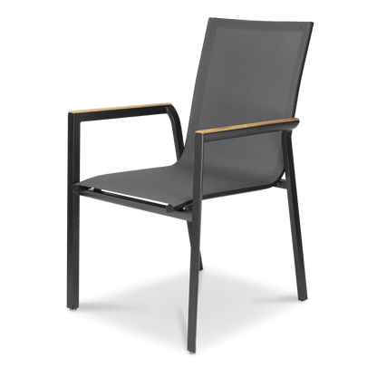 Providence Dining Chair in Gunmetal Aluminium and Texteline and Teak Arm