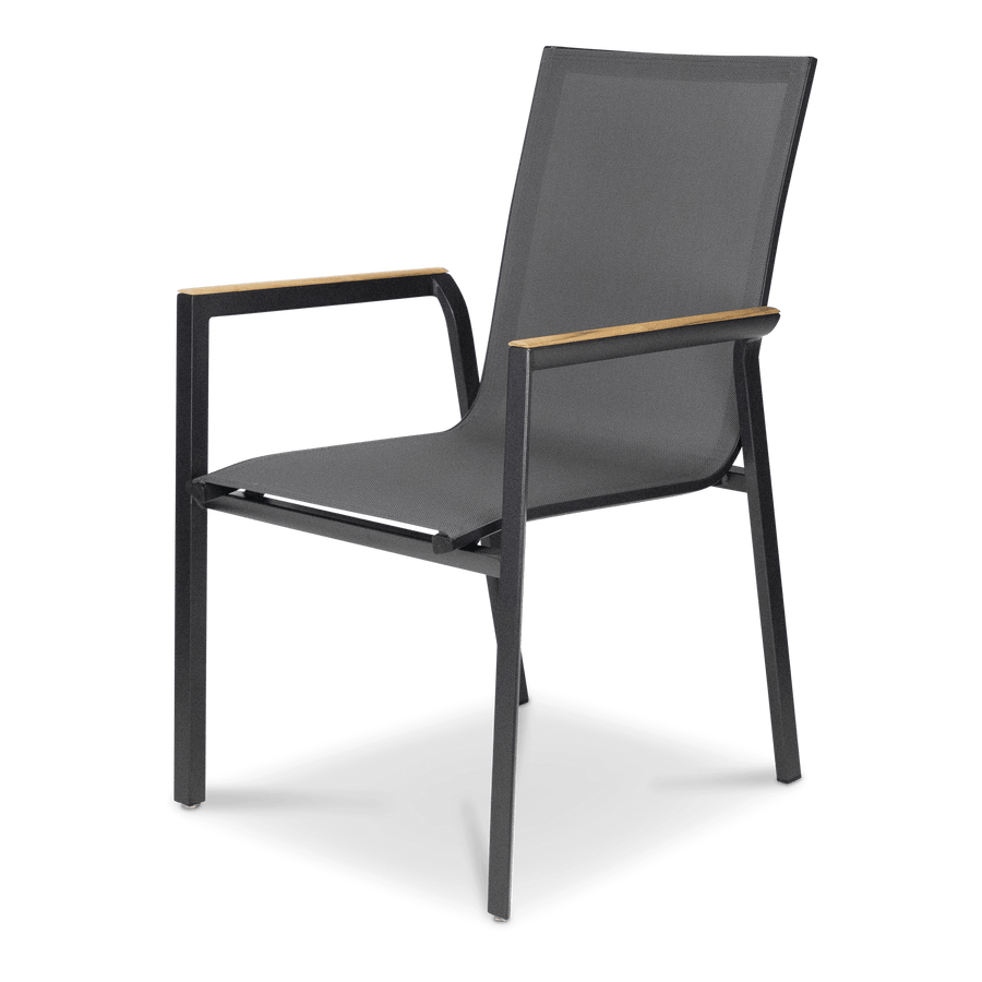 Providence Dining Chair in Gunmetal Aluminium and Texteline and Teak Arm