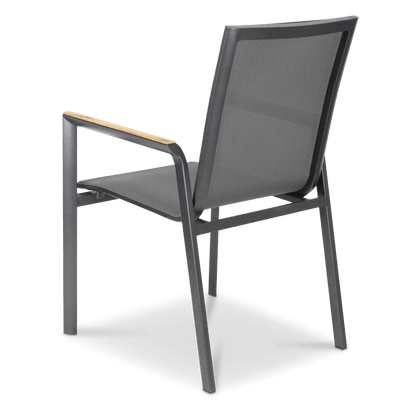 Providence Dining Chair in Gunmetal Aluminium and Texteline and Teak Arm