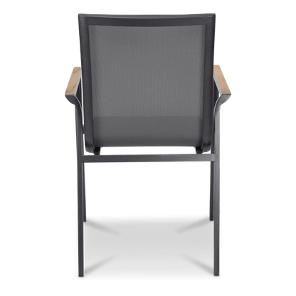 Providence Dining Chair in Gunmetal Aluminium and Texteline and Teak Arm